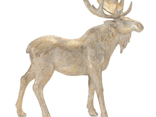 Set of Two Gold And Beige Polyresin Moose Christmas Figurine