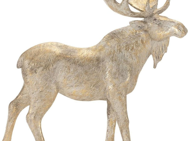 Set of Two Gold And Beige Polyresin Moose Christmas Figurine