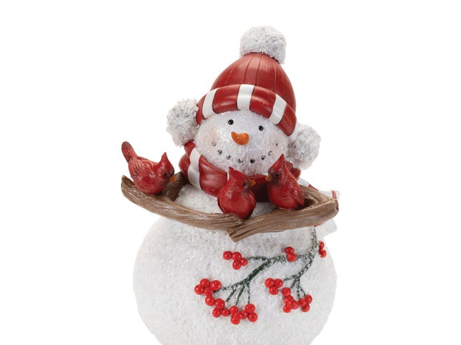 Set of Two White Red And Silver Polyresin Christmas Snowman Figurine