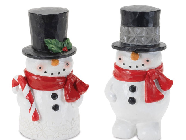 Set of Two White Red And Silver Polyresin Christmas Snowman Figurine