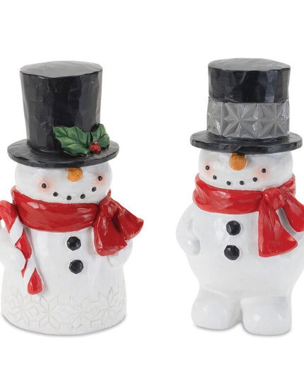 Set of Two White Red And Silver Polyresin Christmas Snowman Figurine