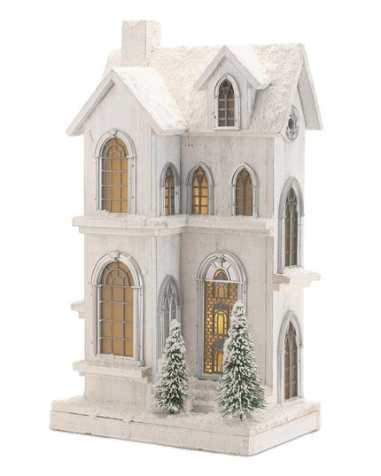 22" White And Green Wood Tabletop Sculpture with LED