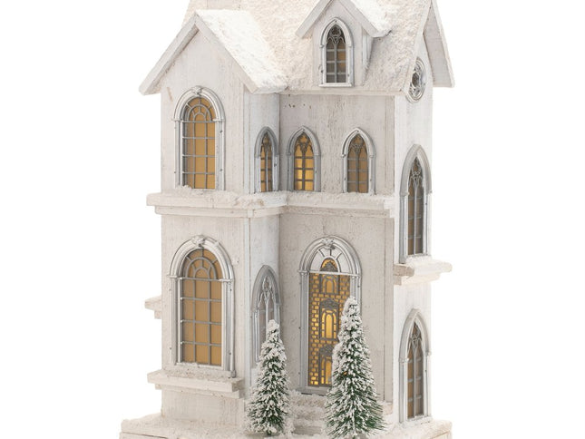 22" White And Green Wood Tabletop Sculpture with LED