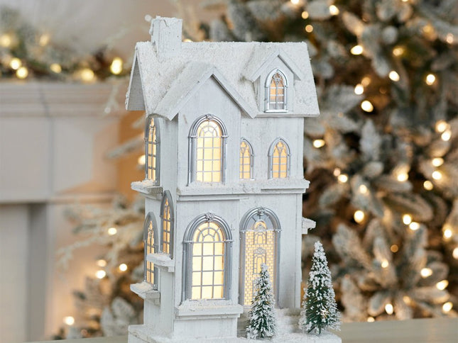 22" White And Green Wood Tabletop Sculpture with LED