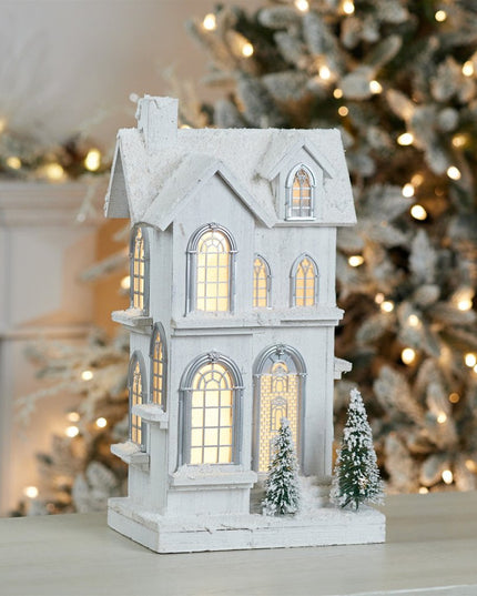 22" White And Green Wood Tabletop Sculpture with LED