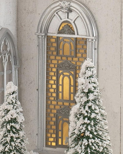 22" White And Green Wood Tabletop Sculpture with LED