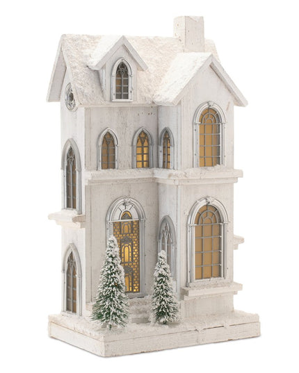 22" White And Green Wood Tabletop Sculpture with LED