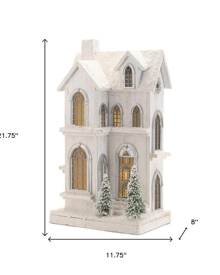 22" White And Green Wood Tabletop Sculpture with LED