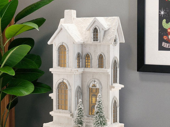 22" White And Green Wood Tabletop Sculpture with LED