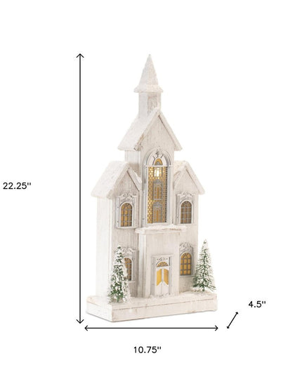 22" White And Green Wood Tabletop Sculpture with LED