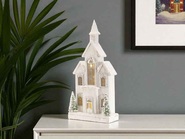 22" White And Green Wood Tabletop Sculpture with LED