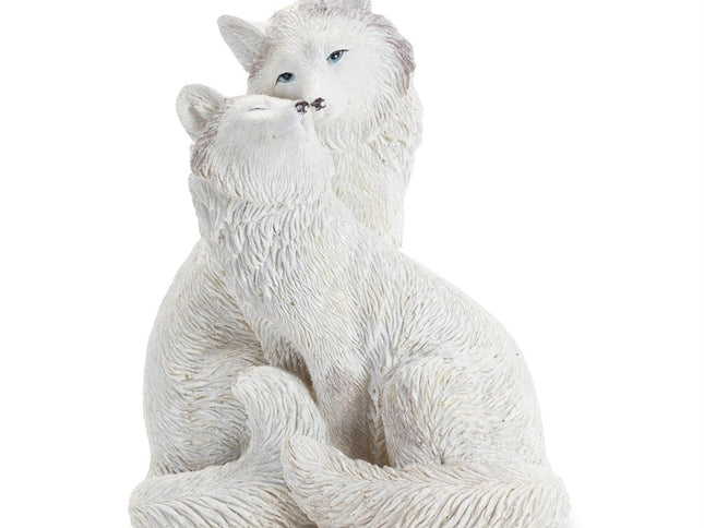 Set of Two White Polyresin Fox Figurine