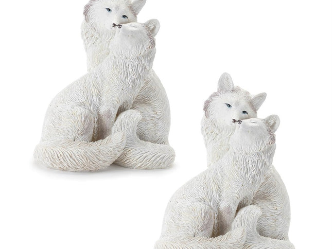 Set of Two White Polyresin Fox Figurine