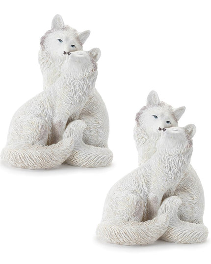 Set of Two White Polyresin Fox Figurine