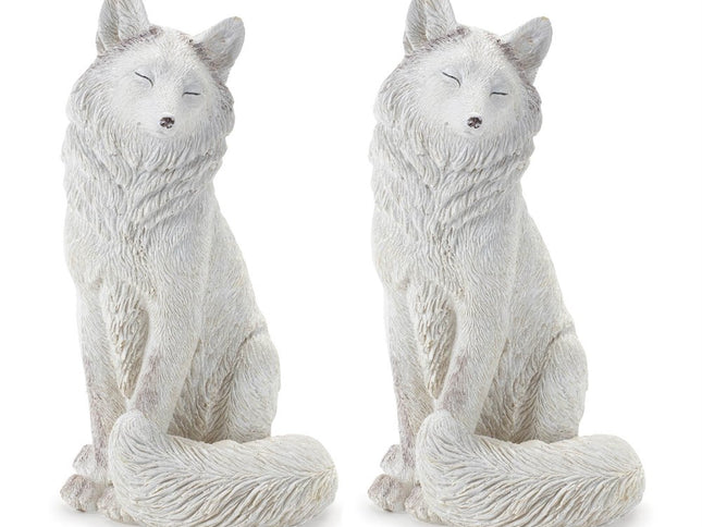 Set of Two White Polyresin Fox Figurine