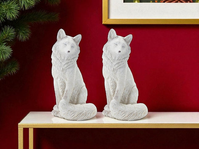 Set of Two White Polyresin Fox Figurine
