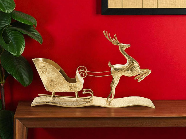 15" Gold Iron Deer Christmas Tabletop Sculpture