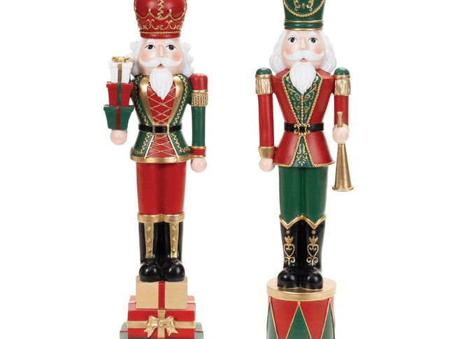 Set of Two Red Green And Black Polyresin Tabletop Sculpture