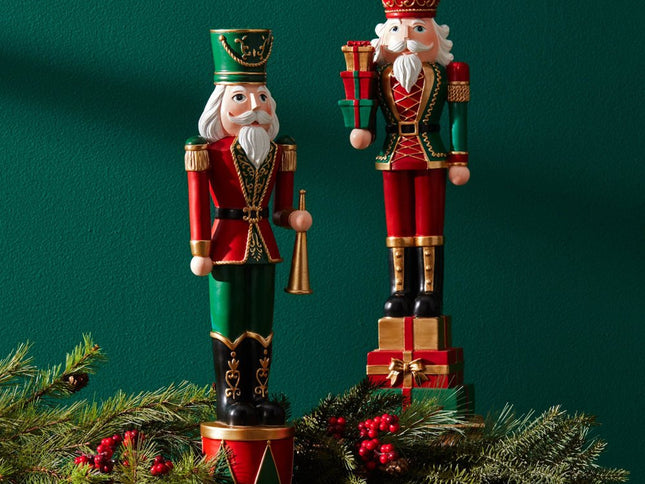 Set of Two Red Green And Black Polyresin Tabletop Sculpture