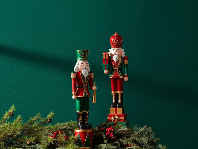 Set of Two Red Green And Black Polyresin Tabletop Sculpture