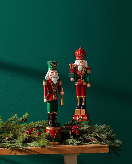 Set of Two Red Green And Black Polyresin Tabletop Sculpture