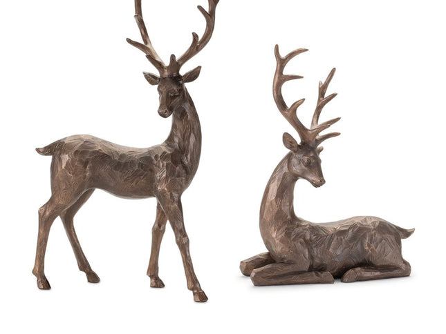 Set of Two Brown Polyresin Deer Figurine