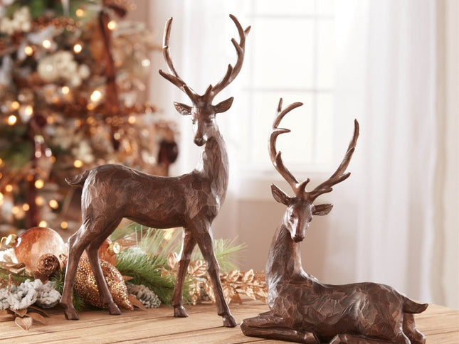Set of Two Brown Polyresin Deer Figurine