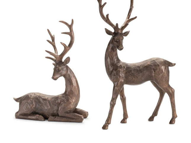 Set of Two Brown Polyresin Deer Figurine