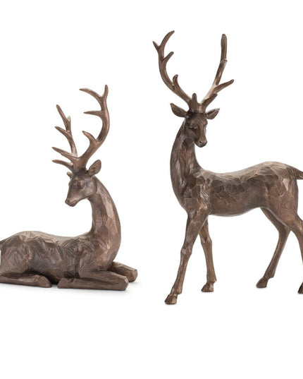 Set of Two Brown Polyresin Deer Figurine