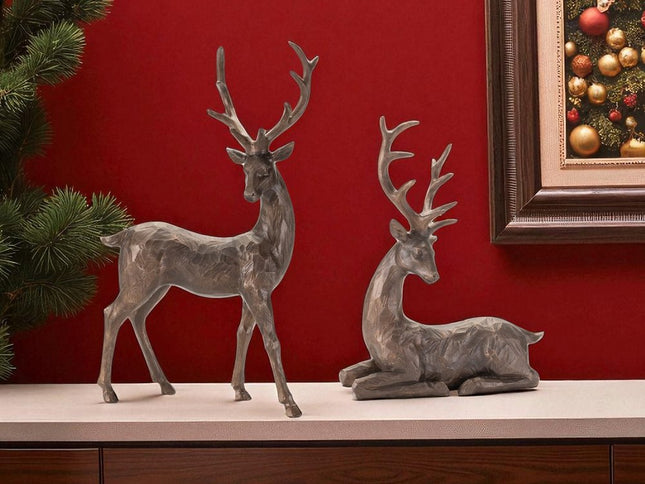 Set of Two Brown Polyresin Deer Figurine