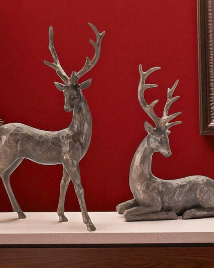 Set of Two Brown Polyresin Deer Figurine