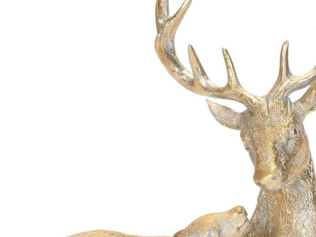 Set of Two Gold And White Polyresin Deer Christmas Figurine