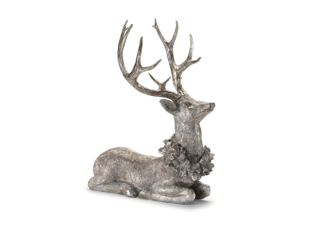 Set of Two Silver And Black Polyresin Deer Christmas Figurine