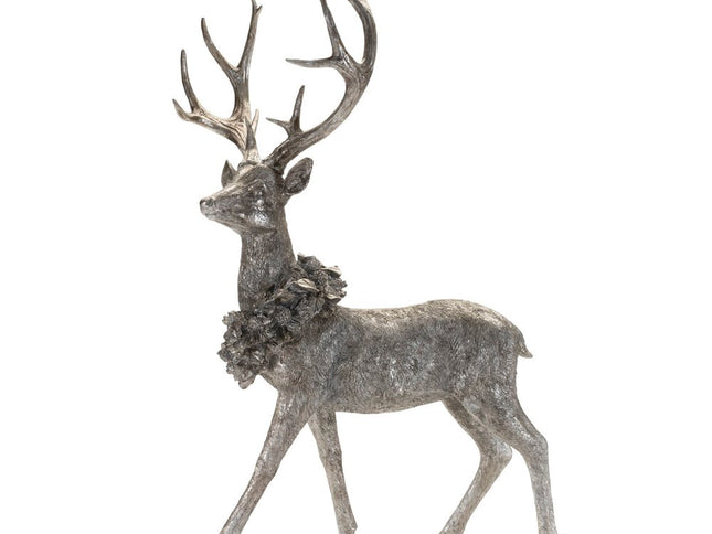 Set of Two Silver And Black Polyresin Deer Christmas Figurine