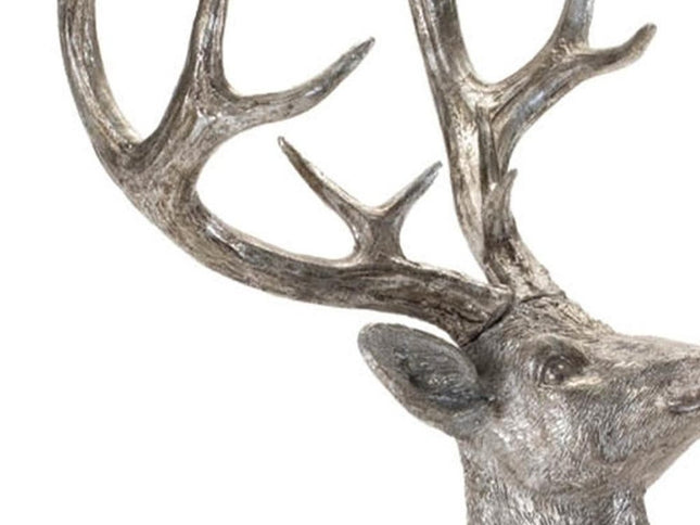 Set of Two Silver And Black Polyresin Deer Christmas Figurine