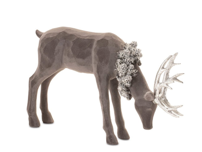 Set of Two Gray Resin Deer Christmas Figurine