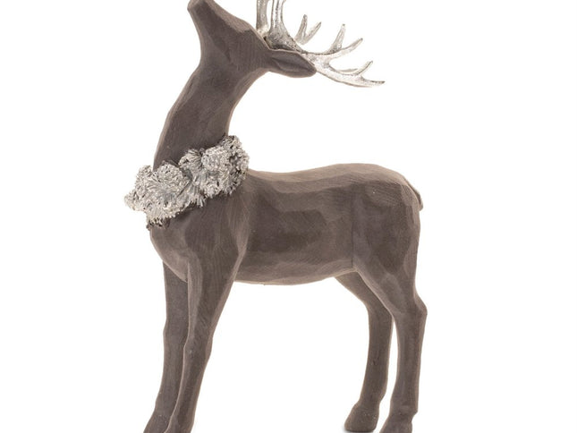 Set of Two Gray Resin Deer Christmas Figurine