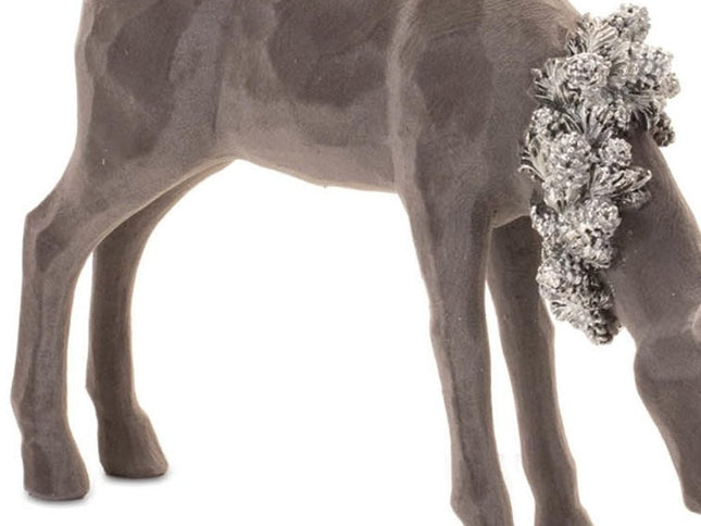 Set of Two Gray Resin Deer Christmas Figurine