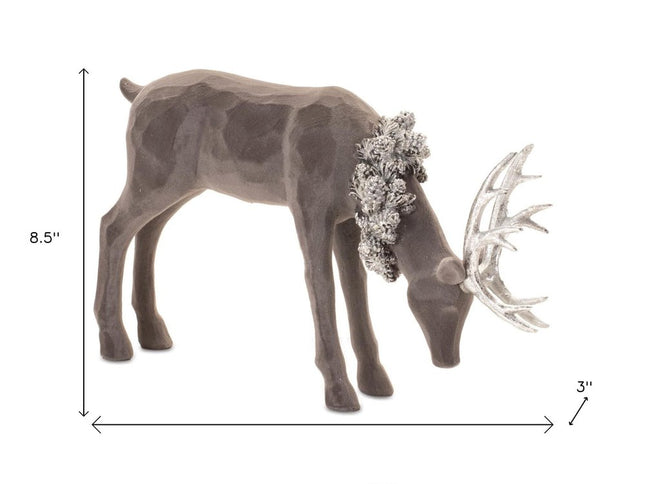 Set of Two Gray Resin Deer Christmas Figurine