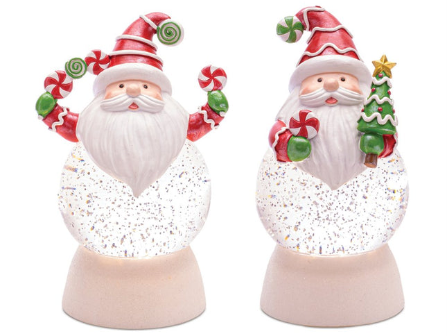 Set of Two White Green And Red Plastic Christmas Santa Tabletop Sculpture with LED