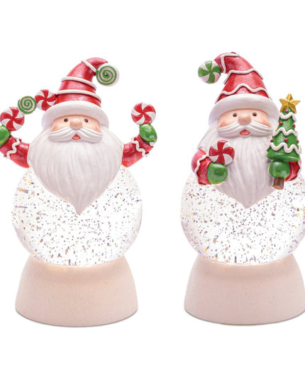 Set of Two White Green And Red Plastic Christmas Santa Tabletop Sculpture with LED