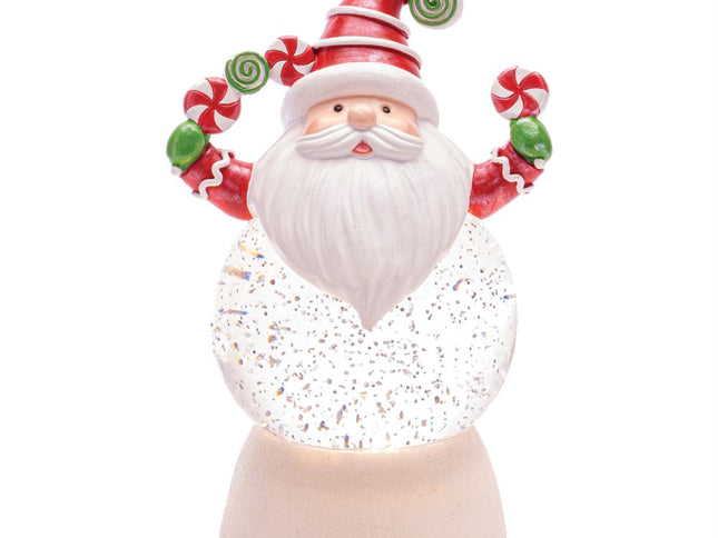 Set of Two White Green And Red Plastic Christmas Santa Tabletop Sculpture with LED