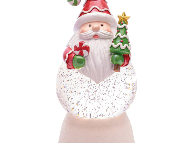 Set of Two White Green And Red Plastic Christmas Santa Tabletop Sculpture with LED