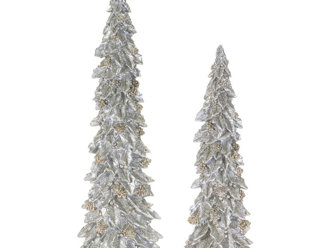 Set of Two Silver And Gold Polyresin Trees Tabletop Sculpture