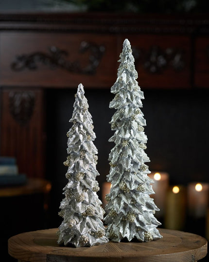 Set of Two Silver And Gold Polyresin Trees Tabletop Sculpture