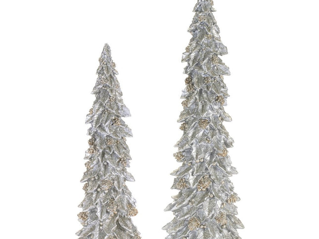 Set of Two Silver And Gold Polyresin Trees Tabletop Sculpture