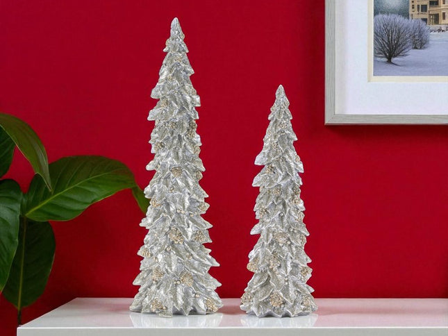 Set of Two Silver And Gold Polyresin Trees Tabletop Sculpture