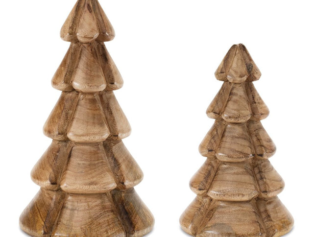 Set of Two Brown Wood Trees Tabletop Sculpture