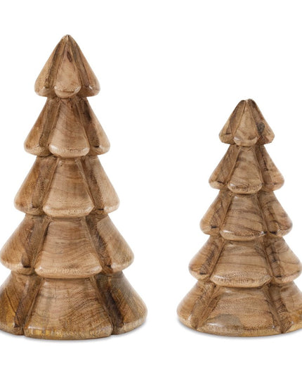 Set of Two Brown Wood Trees Tabletop Sculpture