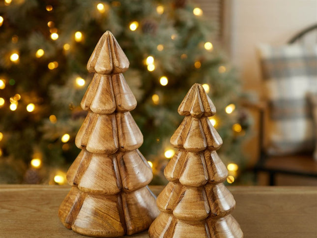 Set of Two Brown Wood Trees Tabletop Sculpture